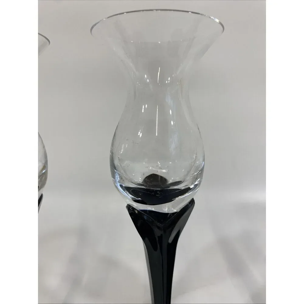 Fostoria Black‎ Ebony Lotus Candlesticks Set Of 3 7.5” Opaque Crystal